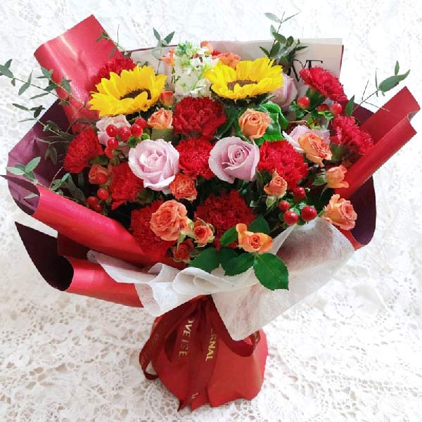 11朵康乃馨粉玫瑰向日葵,过得精彩从容(实拍照)