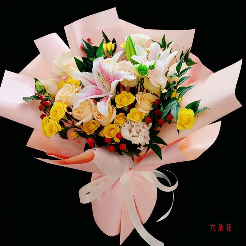 11朵香槟玫瑰百合,最灿烂的那些日子(实拍照)