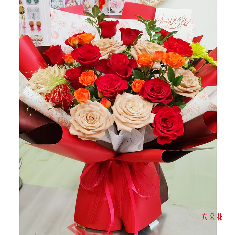 18朵玫瑰混搭,爱的质朴饱满(实拍照)