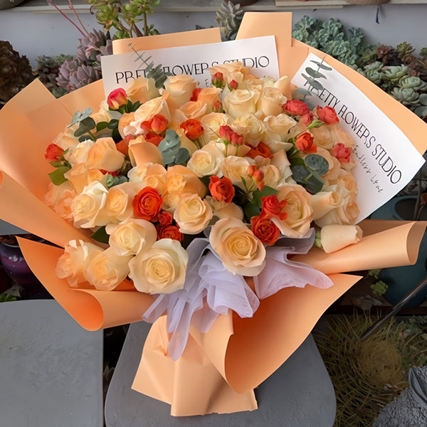 66朵香槟玫瑰,相知相爱(实拍照)