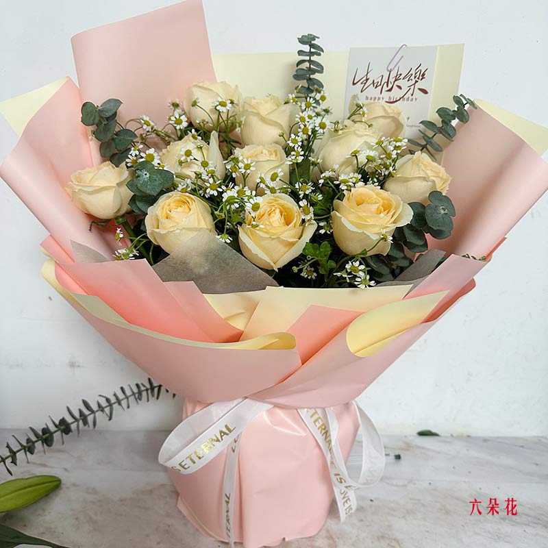 11朵香槟玫瑰洋甘菊,心与心的靠近(实拍照)