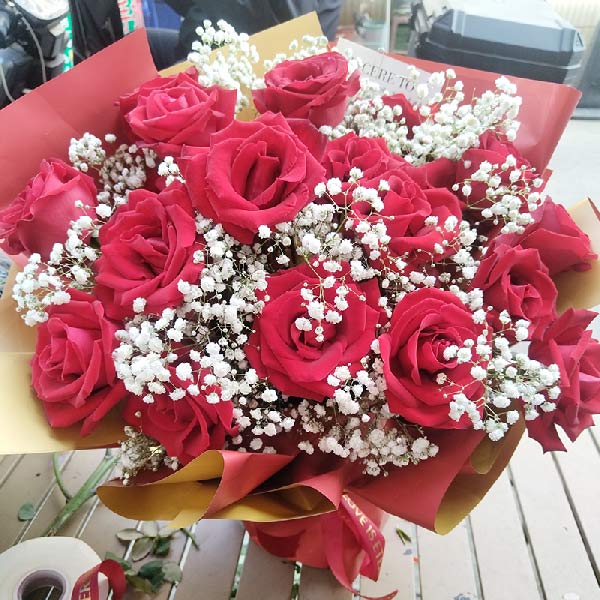 20朵红玫瑰满天星丰满,幸福永无止境(实拍照)