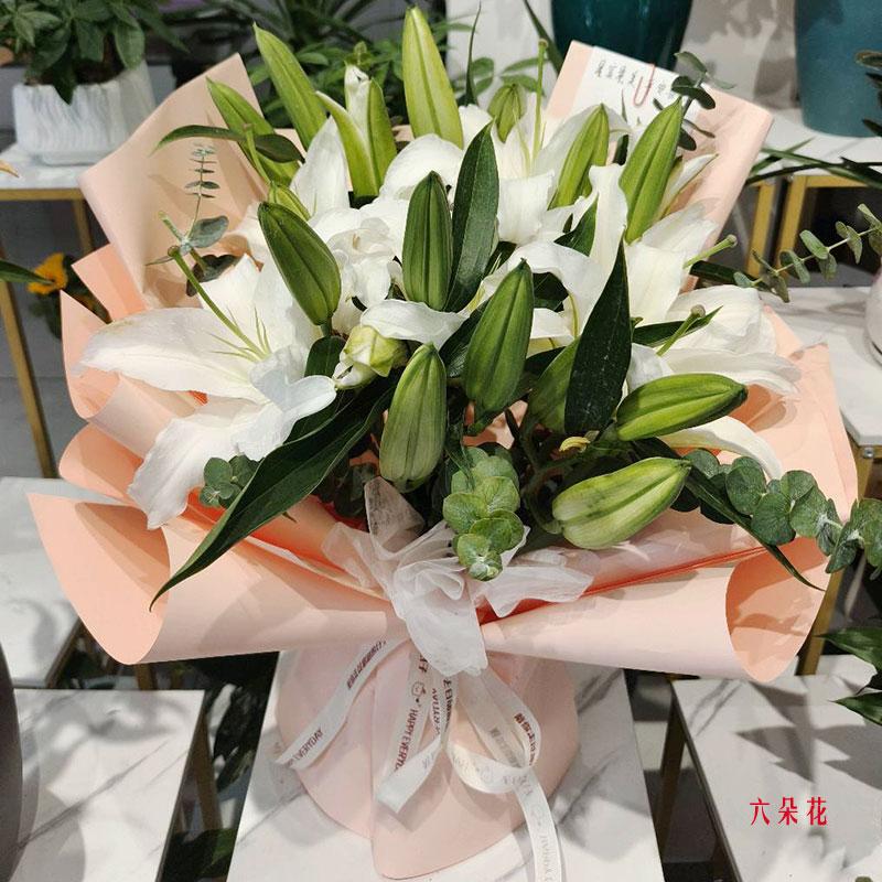 6支白色多头百合,幸福美满(实拍照)
