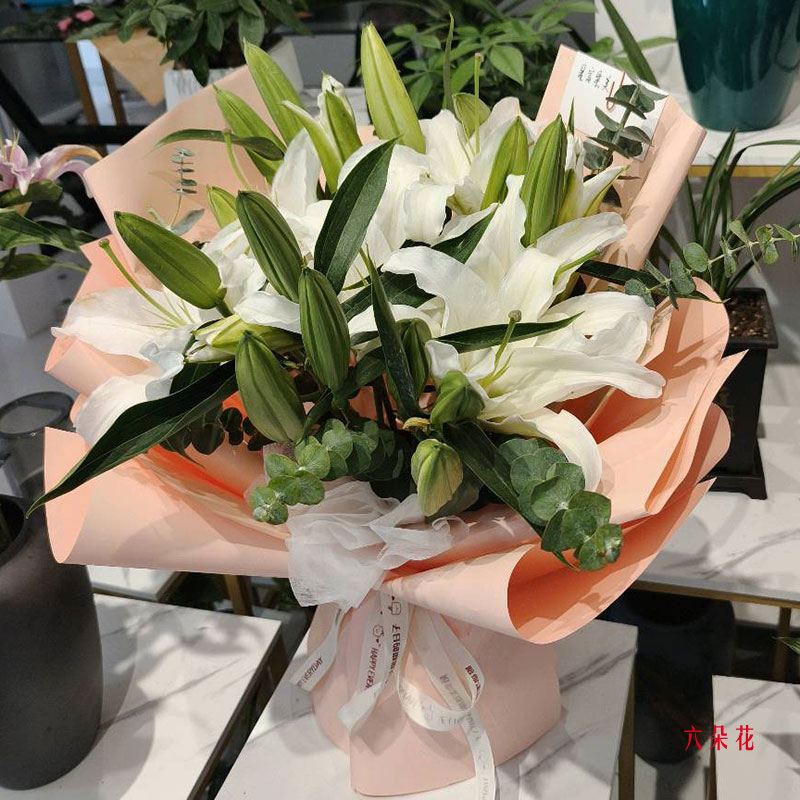 6支白色多头百合,幸福美满(实拍照)