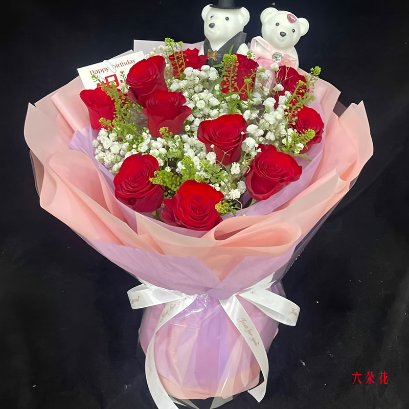 11朵红玫瑰满天星,温馨拥你入怀(实拍照)