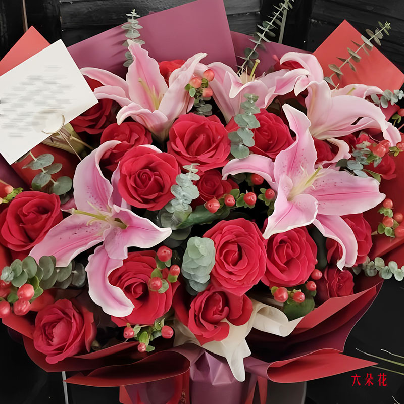 19朵红玫瑰2支百合,愿你懂我的心(实拍照)