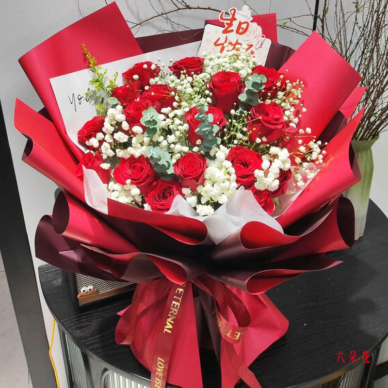 17朵红玫瑰满天星,真情真爱(实拍照)