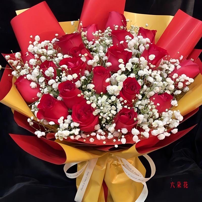 20朵红玫瑰满天星丰满,让我为之倾倒(实拍照)