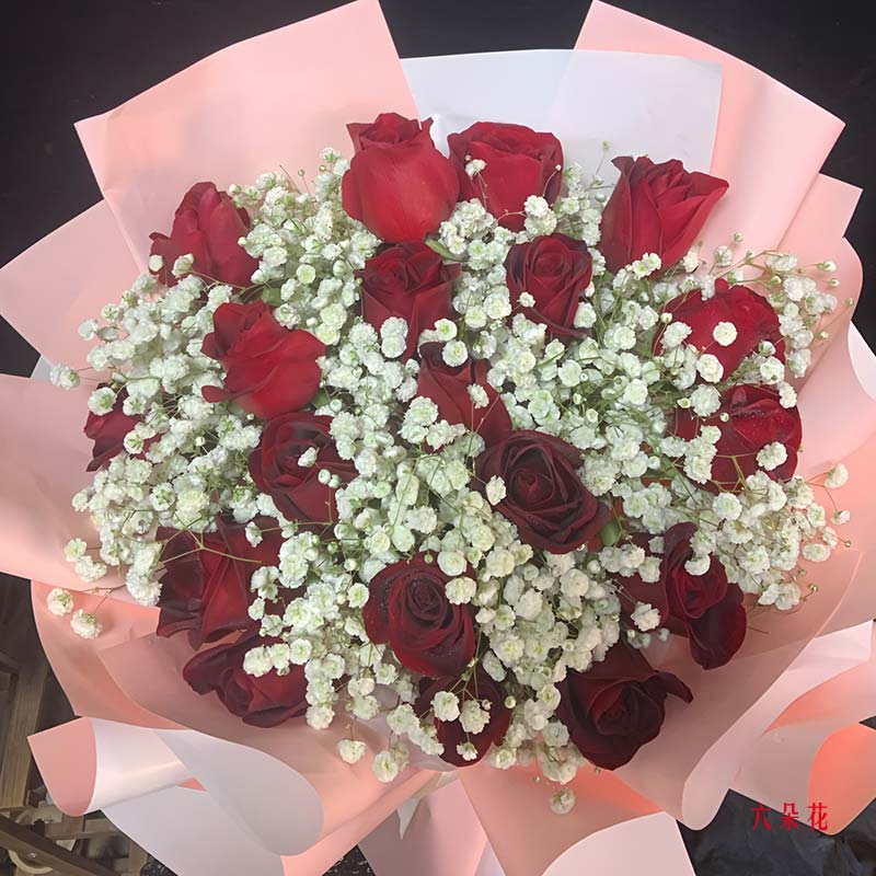 19朵红玫瑰满天星,爱一路珍藏(实拍照)