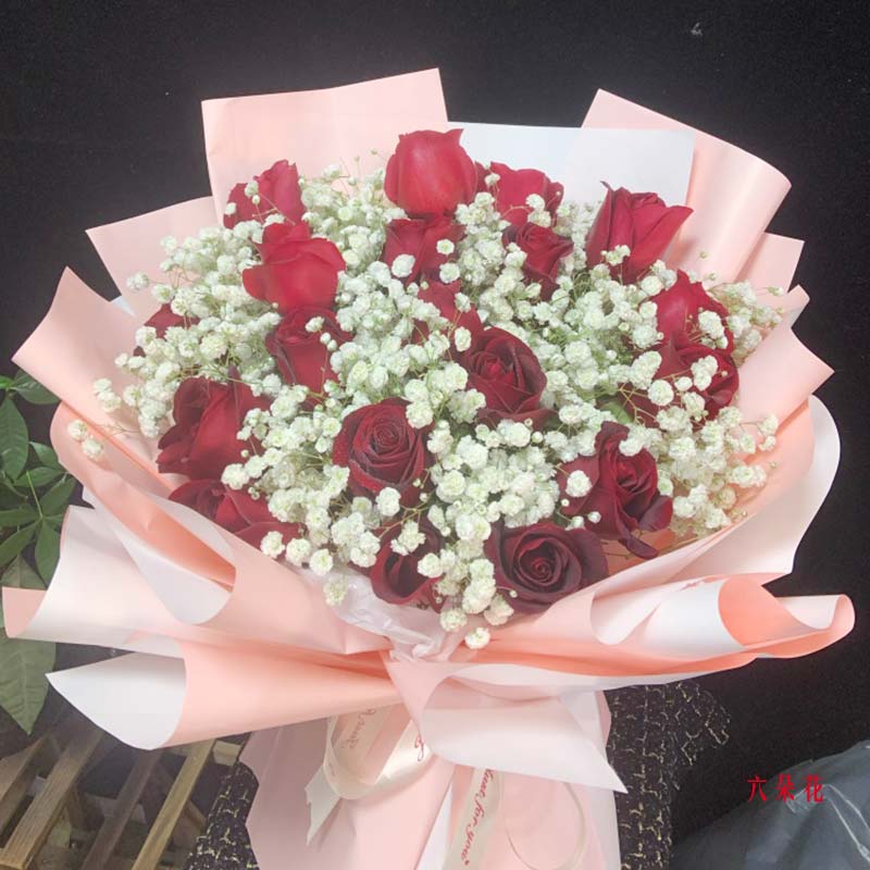 19朵红玫瑰满天星,爱一路珍藏(实拍照)