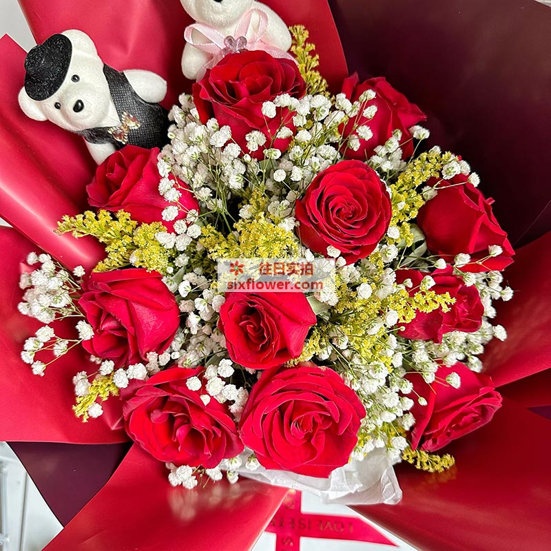 惠州惠阳区长通熙园附近花店送花实拍(11朵红玫瑰满天星，幸福只因有你)