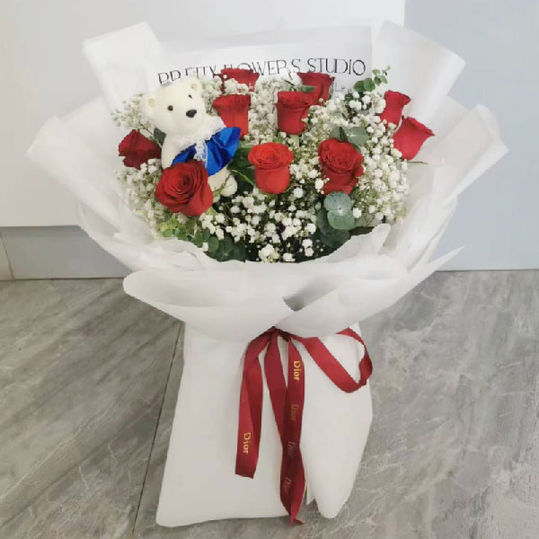 送渭南富平县臻湾府9号楼的鲜花实拍图