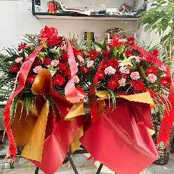 淮滨县滨湖学府附近花店送花实拍(三脚架扶郎花康乃馨花篮，开店大吉)
