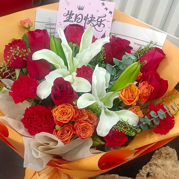 送陕西省府谷县高石岩村府洲建材城的鲜花实拍图