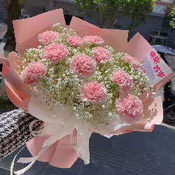 资源县妇幼保健院附近花店送花实拍(11朵粉色康乃馨满天星，感谢你的经验)